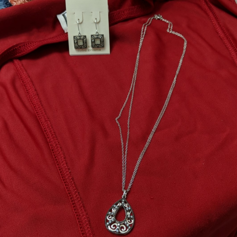 Marcosite sterling silver necklace and earrings.